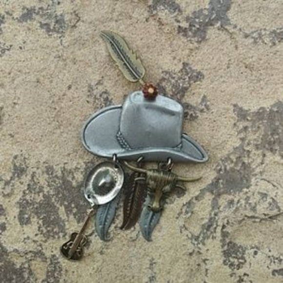 Dangle Brooch Cowboy hat western vintage - Picture 6 of 8